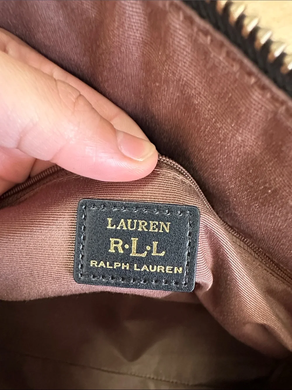 Ralph Lauren Beige and Black Leather Satchel with Gold Hardware